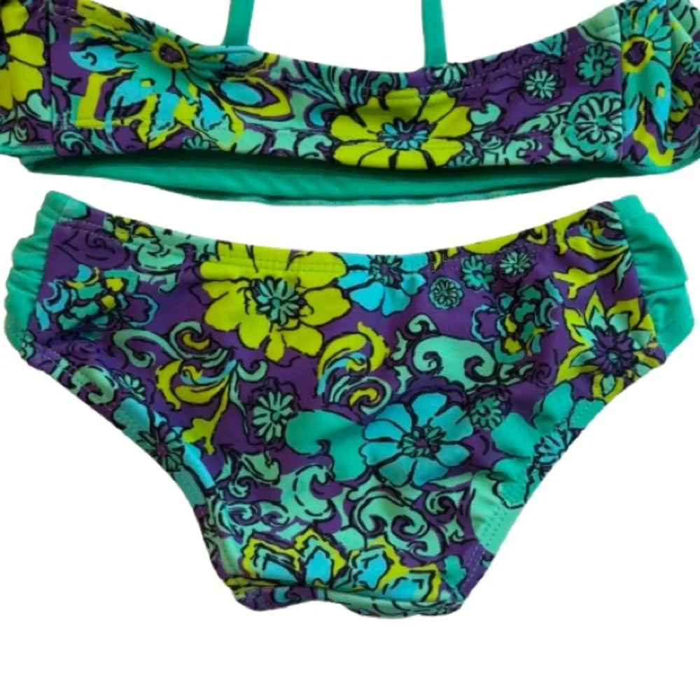NWT Kanu Surf Karlie Purple Aqua Floral Bikini Set Size 2T - Picture 6 of 6
